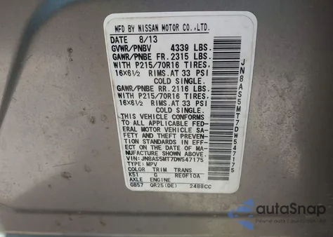 2013 Nissan Rogue S z USA, uszkodzony, nr VIN JN8AS5MT7DW547175